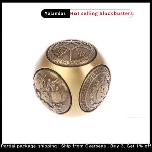 [Yolandas] Six-faced Four Blessing Luck Money Fidget Spinner Brass Stress Cube Decompression Ball Fidget Toys Crafts