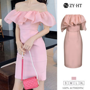 ZYHT eravogue đầm body Cổ áo một chữ bờ vai gợi cảm váy dự tiệc đám cưới sang chảnh chân váy Hồng váy dạ hội 9343