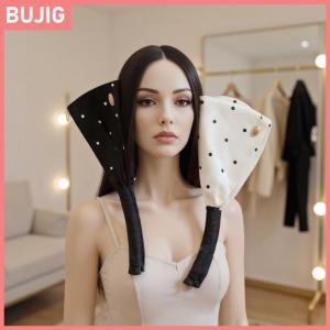 BUJIG คลิปปลายกล้วยลายจุดคุณภาพสูงสไตล์เกาหลีกิ๊บติดผมผ้าซาตินสำหรับผู้หญิงด้านหลัง