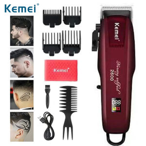 Kemei KM-PG2600/KM 2600 PG Alat Cukur Rambut Hair Clipper Rechargeable Cordless Electric LCD Display + Gratis Gunting Sasak