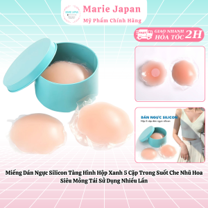 [CHE TÊN] Miếng Dán Ngực Silicon Tàng Hình Hộp Xanh 5 Cặp Trong Suốt Che Nhũ Hoa Siêu Mỏng Tái Sử Dụng Nhiều Lần