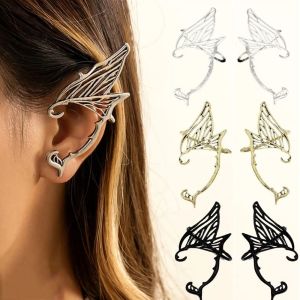 NOBLE YOU Antique Gold Color Elf Ear Clip Alloy Korean Style Ear Cuff Retro Ear Hook Single Side Earrings Carnival