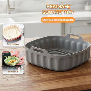 Silicone Baking Tray Reusable Air Fryer Accessories Air Fryer Paper With Handle Dulang Pembakar Silikon