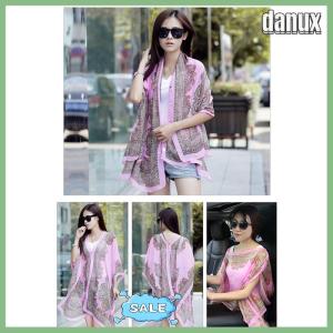 danux Summer Sun Protection Chiffon Printed Scarf Veil Scarf Polyester Shawls For Women Beach Silk Variable Decorative Shawl