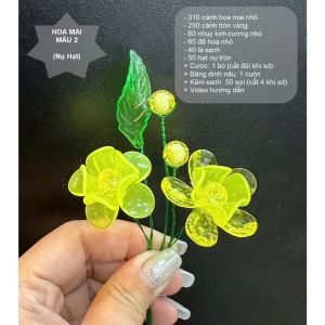Set vật liệu tự làm 60 bông hoa mai đào to nhỏ (không kèm thân cây) hoa pha lê handmade S0313