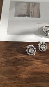 [ Premium Selection ] Jewelry Set Concentric Circle Necklace European and American Zircon Earrings Ring Full Diamond Necklace Three-piece Jewelry Set