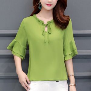 2024 Summer Chiffon Women Blouse Short Sleeve Casual Oversized L-6XL Tops Long Shirts Women Loose Female Clothing Blusas