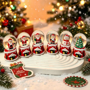 Christmas Decorations Snow Globe Led Light Santa Mini Water Globe Decor Hand Crank Seven Color