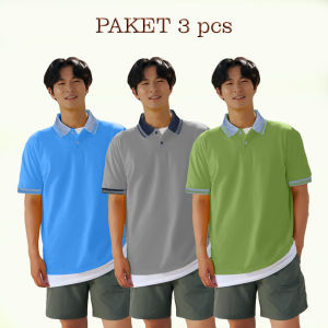 PS | Paket 3 pcs Polo Shirt Kerah Abu Misty Lis | Kaos Atasan Lengan Pendek