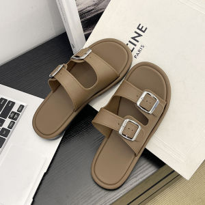 Simple Berken 2025 Summer Fashion Outdoor Korean Soft Bottom Womens Shoes Comfortable Flat Double Buckle Strap Sandals Non-Slip Slippers