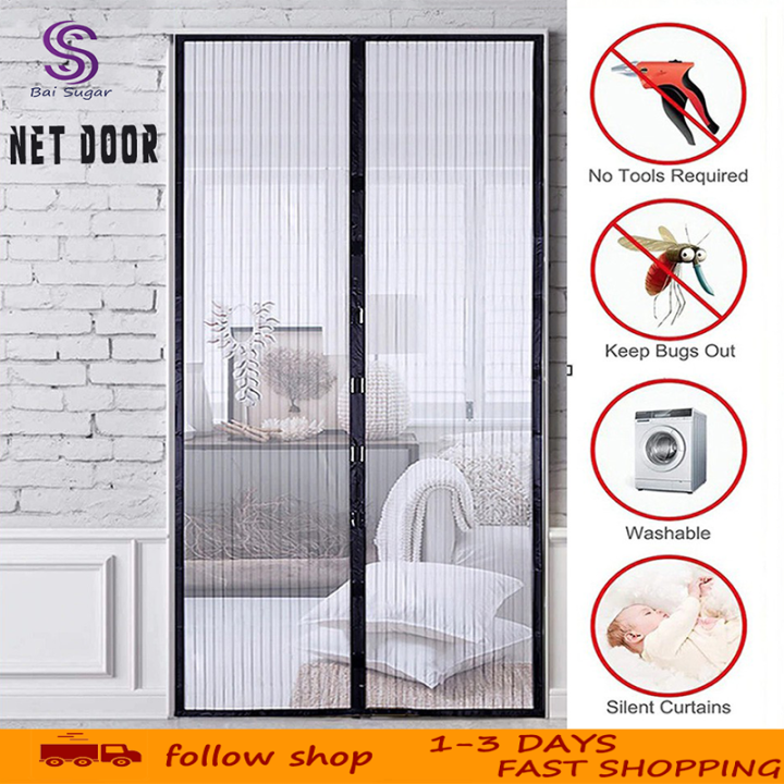 (210 X 120cm)Black Magnetic Clasp Anti mosquito net for door Window ...