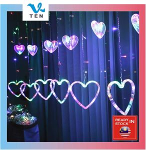 2.5Meter Marry Me LED Love Heart Wedding Party Decoration Curtain Light Event Deco Light Lampu Khawin Lampu Tirai Cinta  Lampu Hiasan 爱心心形装饰灯