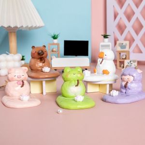 ODZ5L Animal Shape Lotus Phone Holder Handmade Resin Frog Figurine Creative Hand-Carved Animal Ornaments Gifts