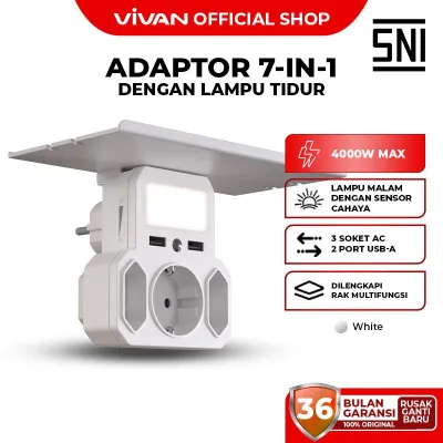 VIVAN Safety Socket 7 in 1 Stop Kontak Adaptor Colokan Automatic Smart Lamp Lampu Tidur Otomatis VPS-H0130A Garansi 36 Bulan