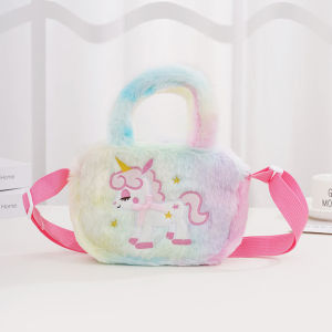 Tas Selempang Anak Perempuan Bulu Unicorn Rainbow Lucu Sling Bag