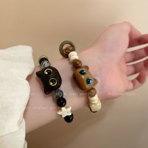 [Ready Stock+COD] Cartoon Big Eye Cat Handmade Rope Bracelet - Cute Cool Kitten Hand Chains - Adjustable for Women Men