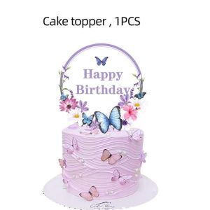 Purple&Pink Butterfly Cake Decorations Butterfly Pattern Paper Plate Napkin Cup Disposable Tablecloth Baby Shower Wedding Birthday Party Decorations