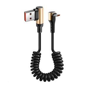 Efficient USB to Type C Cable Spring Guard Fast Power Supply Angled Connectors Plastic Texture Perfect for Electronics