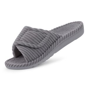 Litfun Open Toe House Slippers For Women New Corduroy Indoor Flat Slides With Adjustable Strap Four Season Lady Orthopedic Shoes2026