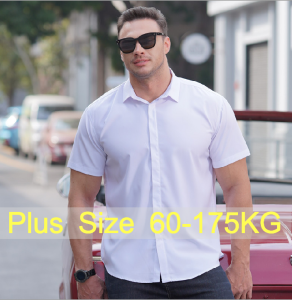 Plus Size 60-175KG Big Size Men Short Sleeve Summer Thin Solid Color Loose Business Casual Shirt