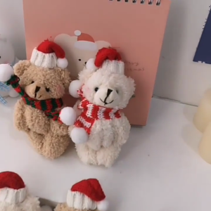 Plush Christmas Bear Key Chain Ornament Blush Bear Hanging Pendant for Bag Purse Backpack Pendants Stuffed Doll Keyring