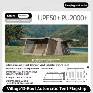 Naturehike Village13 Outdoor Automatic Tent Glamping Camping 2 Rooms 1 Living Tent Waterproof Windproof Outing Picnic Camp Luxury Speed Portable Open Tent Ground Cloth Sheet Mat