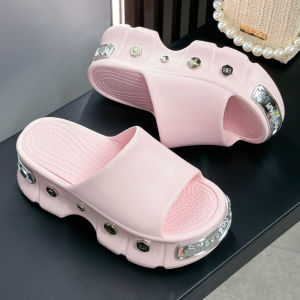 Free Shipping 25 New Summer Thick-Soled Slippers For Women EVA Punk Style With Rivets Height-Increasing And Non-Slip Suitable For Outdoor Wear