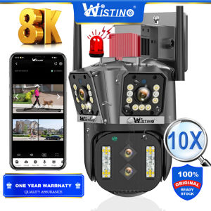 Wistino 10x Zoom Outdoor 8K 16MP Four Lens Security Wireless CCTV Cam Have Lan Port WIFI PTZ Camera With PIR Human Detection Waterproof Colorful Night Vision Use IPC360 Home App