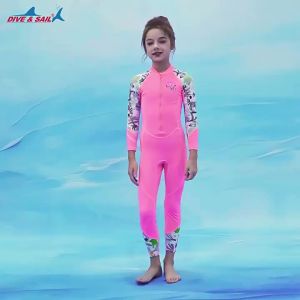 Kids Long Sleeve Wetsuit Girls Swimsuit Front Zipper Full Coverage Sun Protection Breathable Quick-dry Diving Suits
