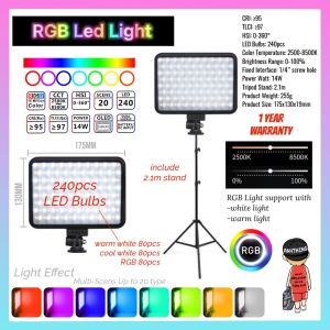 RGB Camera Video Light With Warm White Light 14W Dimmable 240pcs Bulbs LED Photography Light High HSI Multi-Scene