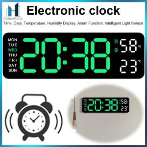 【Homelements】นาฬิกาปลุกดิจิตอลนาฬิกาแขวนอิเล็กทรอนิกส์จอแสดงผลดิจิตอลขนาดใหญ่ชาร์จ USB อุณหภูมิ / วันที่มัลติฟังก์ชั่สำหรับห้องนอน