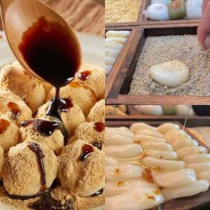 Glutinous brown sugar rice cake purely handmade ready-to-eat coated in flour sesame rice cake soybean mochi osmanthus cake rice cake and small white fruit cake  Pure Glutinous Rice Cake Osmanthus Mochi