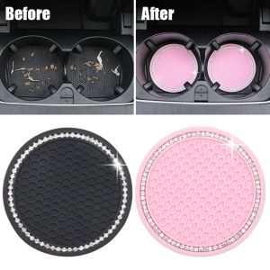 2Pcs Diamond Car Coaster Water Cup Slot Non-Slip Mat Pad Cup Holder Mat Car Gadget Bling Car Accessories