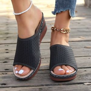 Free Shipping Plus-Size WomenS Sandals Wedge Heels New Summer Styles Open-Toe Design-Cut Detailing WomenS Outdoor Slippers WomenS Outdoor Slippers
