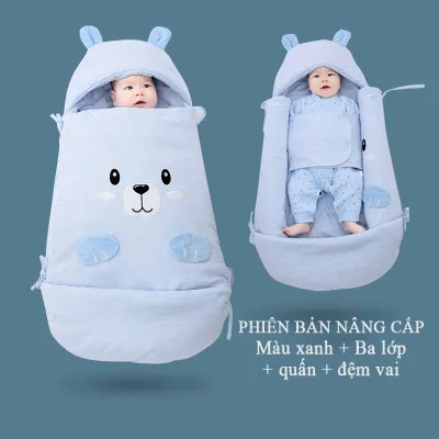 Túi Ngủ Đa Năng Cho Bé Sơ Sinh Mùa Đông Nôi Ngủ Đa Năng Màu Hồng Bông Dày Dặn Có Thể Tháo Rời