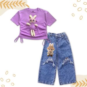SETELAN KULOT JEANS DAN KAOS CROPTOP BONEKA ANAK