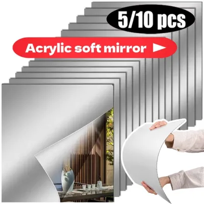 5/10pcs 20*20cm Acrylic Flexible Mirror Square Mirror Wall Stickers Non Glass Bathroom Mirror