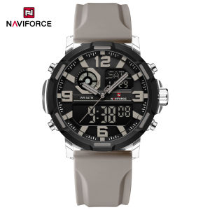 NAVIFORCE Original Mens Dual Time Watch Quartz Movement LCD Digital Breathable Silicone Strap 5ATM Waterproof Calendar Date Night Pattern Mens Outdoor Leisure Fashion Multi-functional Watch NF7130
