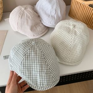 HEALMEYOU Y2k หมวกเบเร่ต์ลายสก๊อต ฤดูใบไม้ผลิฤดูร้อน บางและบาง หมวกสำหรับจิตรกร เรโทร แบนแบนราบ หมวกเด็กขายหนังสือพิมพ์ สำหรับผู้หญิง