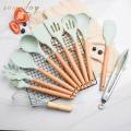 freemarketshop New 12 Pcs Wooden + Silicone Kitchen Utensils / Cooking Tools Set Kitchen Cooking Tools Stand Kitchenware Spatula Silicone Kitchen Utensils Set With Wooden Handles Heat Resistant -30 to 230 C.. 
