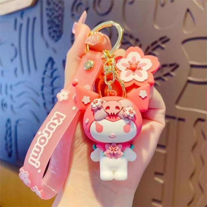 【PRETTYG】Cartoon Melody Kuromi Silicone Keychain Pink Cherry Blossoms ...