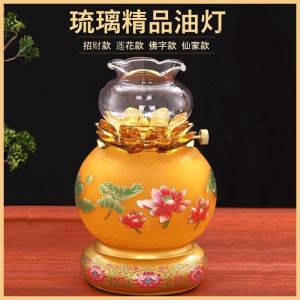 Đèn bơ của Phật đường Lưu Ly được chiếu sáng bằng kính chắn gió đèn phật đèn trường minh đèn gia dụng đèn dầu phật