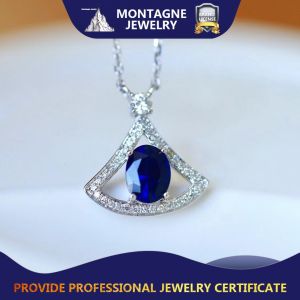 Montagne Jewelry (Deposit Link) Total Price 4300SGD 18K Pure White Gold Necklace Diamond Inset Fine Jewellery Natural Blue Gem 1 Carat Sapphire Pendant Neckalce