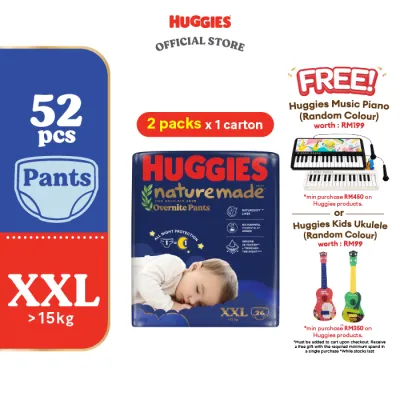Huggies Naturemade Overnite Pants Diapers M58 / L44 / XL38 / XXL26 (2 Packs)
