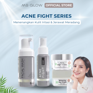 MS GLOW PAKET ACNE cream penghilang jerawat memudarkan bekas jerawat mencegah timbulnya jerawat baru toner acne fight ms glow night cream acne ms glow cream wajah berjerawat penghilang bruntusan penghilang milia penghilang jerawat