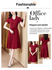 Ladies Summer Waisted Aline Dresses Women Midi Short Sleeve Belly Shading Dresses