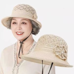 YOYO CHARMING Sun Protection Flower Pearl Woven Hat Breathable Foldable Knit Fisherman Cap Universal Size Hollow Sun Hat Outdoor