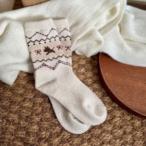 SUMI Kaos Kaki Panjang Sedang Wanita Katun Motif Retro Dog Crew Casual Mid Calf Socks SKK380