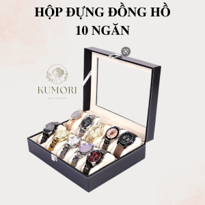 HỘP ĐỰNG ĐỒNG HỒ SANG TRỌNG 10 NGĂN bọc da cao cấp KUMORI STORE