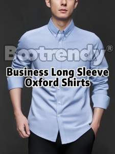 Bootrendy Essentials  Mens Oxford Cotton Shirt [Long Sleeve] - Slim Fit Formal & Casual Business Shirt with Pocket  Office Kemeja Lelaki  Smart Baju Kerja
